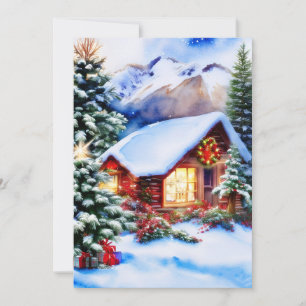 Christmas mountain cabin budget holiday card