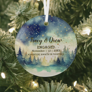 Christmas Mountain Starry Hiking Couple Engagement Glass Tree Decoration