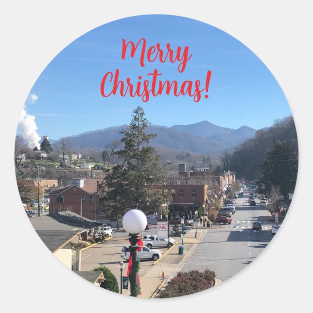 Christmas, Mountain Town Classic Round Sticker (Front)