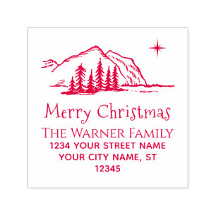 Christmas Mountains Trees Star Name Return Address Self-inking Stamp