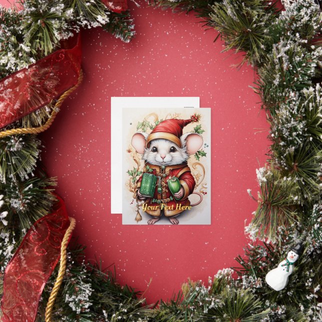 Christmas Mouse 1 Foil Holiday Postcard (Insitu)