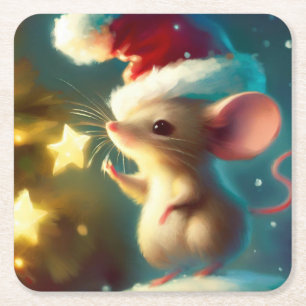 Christmas Mouse 1 Square Paper Coaster