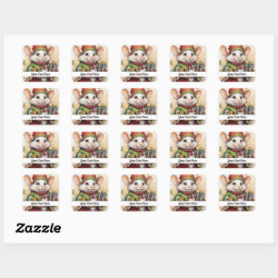 Christmas Mouse 2 Your Text Here Square Sticker