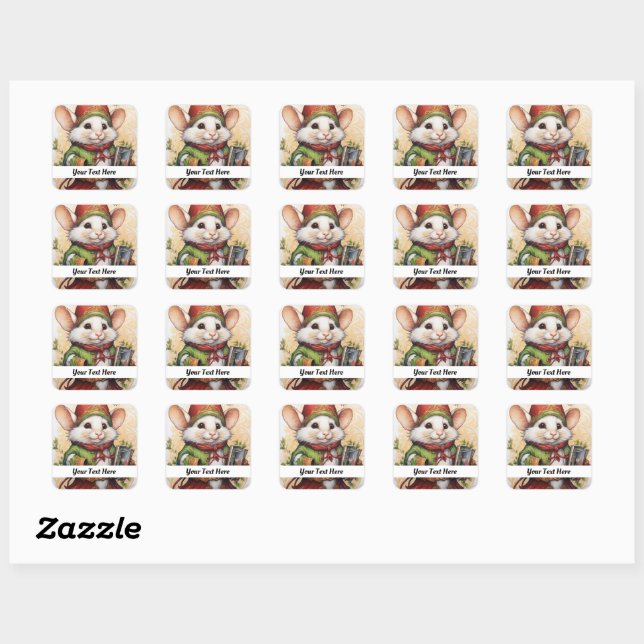 Christmas Mouse 2 Your Text Here Square Sticker (Sheet)