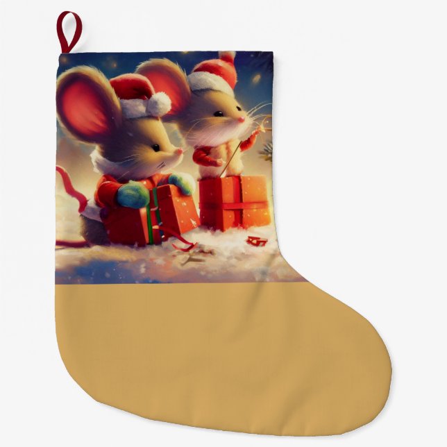 Christmas Mouse 3 Large Christmas Stocking (Front)