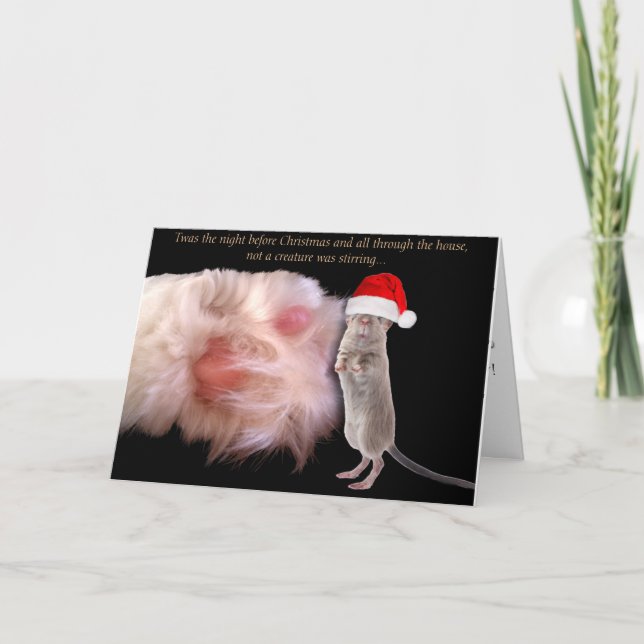 Christmas Mouse and Cat Paw Greeting Card (Front)