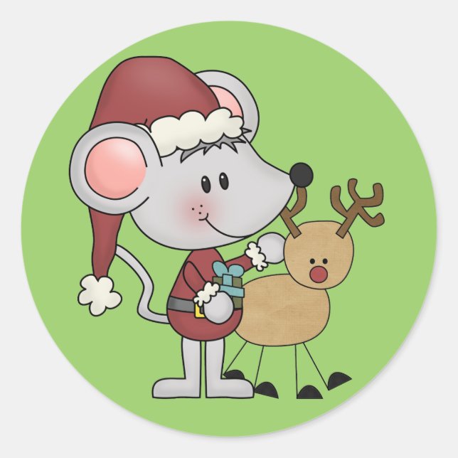 Christmas Mouse and Classic Round Sticker (Front)