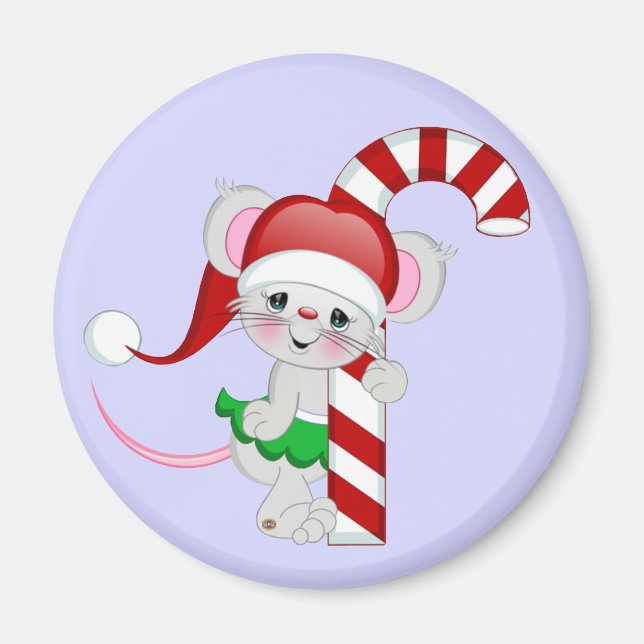 Christmas Mouse Candy Cane Magnet (Front)