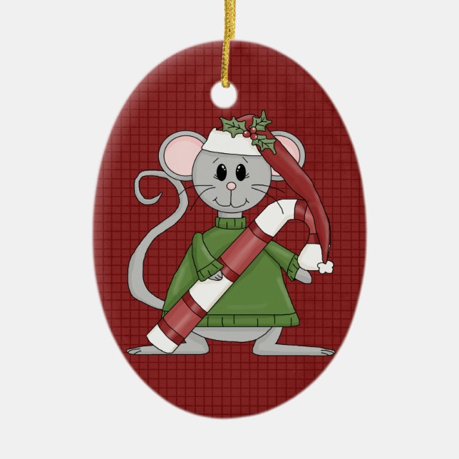 Christmas Mouse Ceramic Christmas Ornament (Front)
