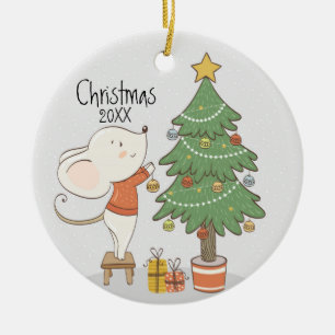 Christmas Mouse Ceramic Ornament
