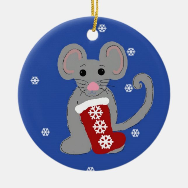 Christmas Mouse Ceramic Tree Decoration (Front)