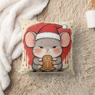 Christmas Mouse Chinese Zodiac Rat Throw Pillow