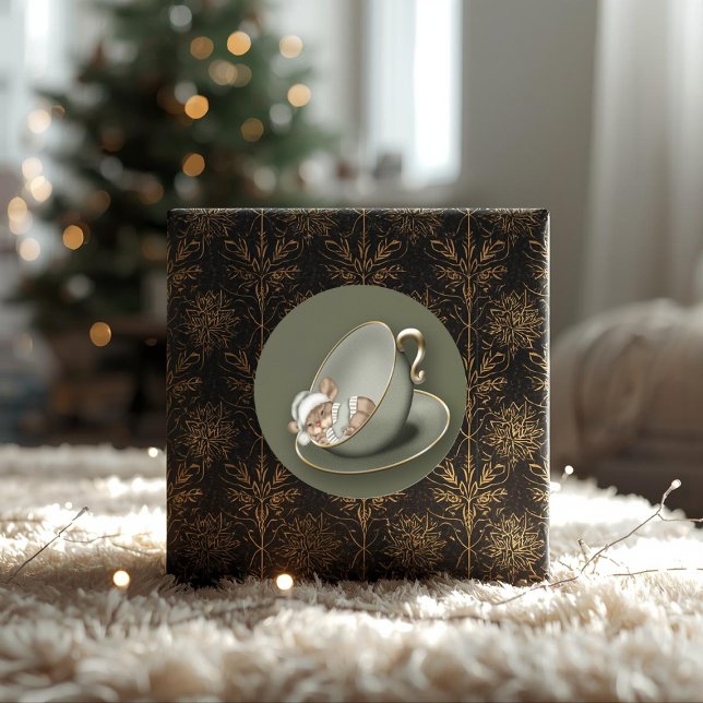 Christmas Mouse Classic Round Sticker (Christmas Mouse Classic Round Sticker by Ricaso. Cute sleeping mouse in a tea cup 
)