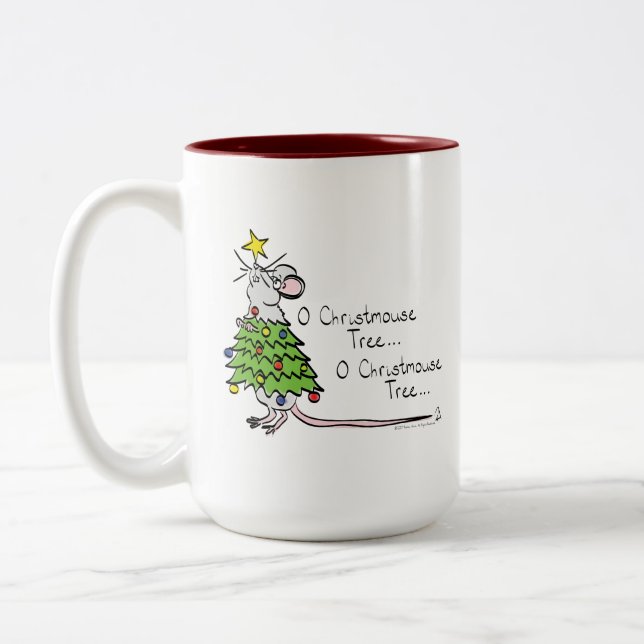 Christmas Mouse Cute Funny Holiday Two-Tone Coffee Mug (Left)