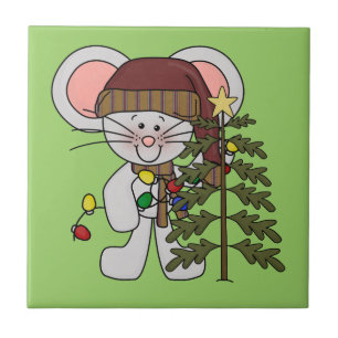 Christmas Mouse Decorating Tree Ceramic Tile