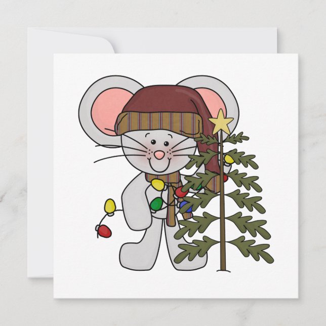 Christmas Mouse Decorating Tree Holiday Card (Front)