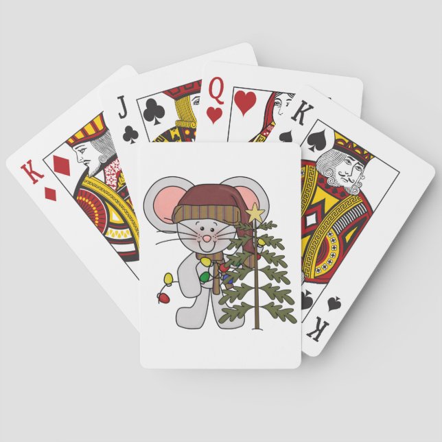 Christmas Mouse Decorating Tree Playing Cards (Back)