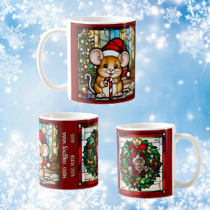 Christmas Mouse Faux Stained Glass Customisable Coffee Mug