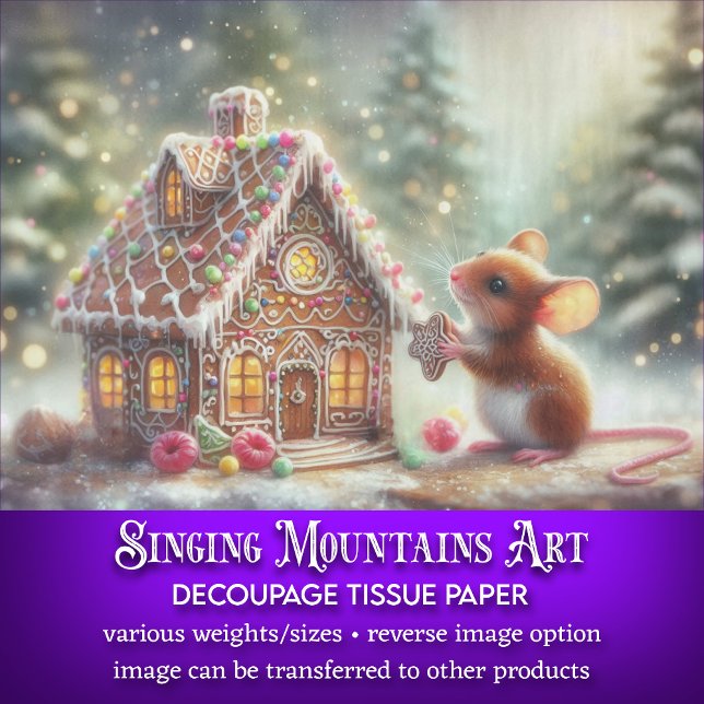Christmas Mouse Gingerbread Cottage Decoupage Tissue Paper (Creator Uploaded)