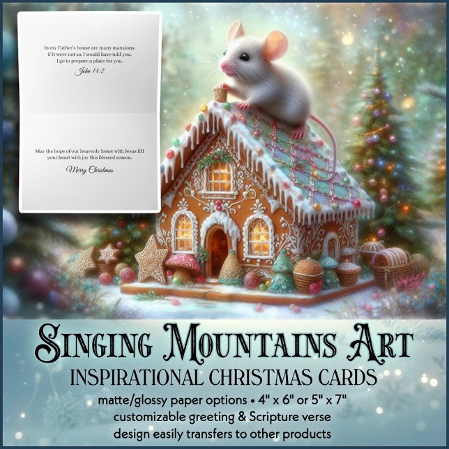 Christmas Mouse & Gingerbread House Christian Holiday Card (Creator Uploaded)
