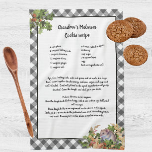 Christmas Mouse Holy Recipe Keepsake Grey Plaid Tea Towel
