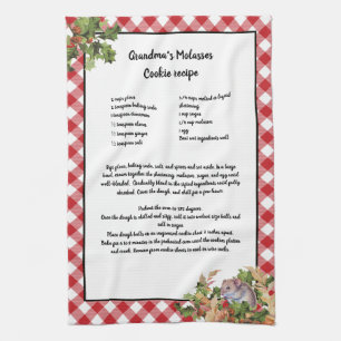 Christmas Mouse Holy Recipe Keepsake Red Plaid  Tea Towel