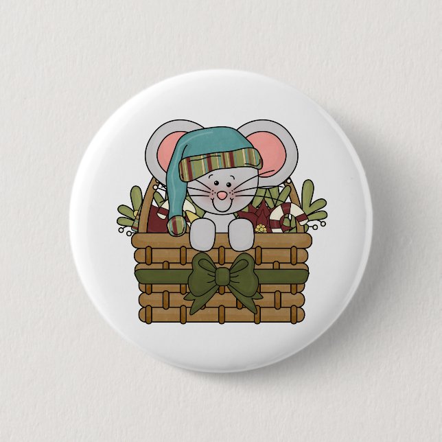 Christmas Mouse in Basket 6 Cm Round Badge (Front)