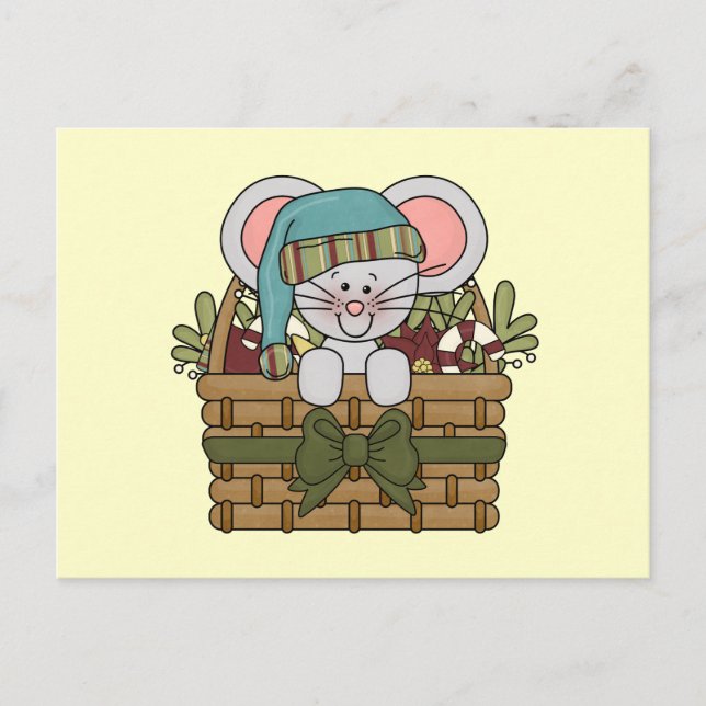Christmas Mouse in Basket Holiday Postcard (Front)