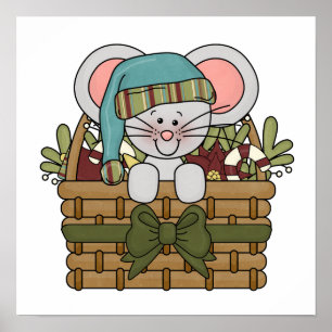 Christmas Mouse in Basket Poster