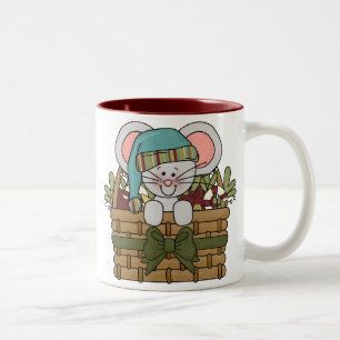 Christmas Mouse in Basket Two-Tone Coffee Mug