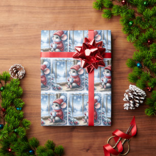 Christmas Mouse In Window With Hot Cocoa Wrapping Paper