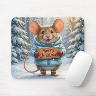 Christmas Mouse In Winter Forest Pad