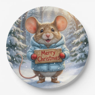 Christmas Mouse In Winter Forest Paper Plate