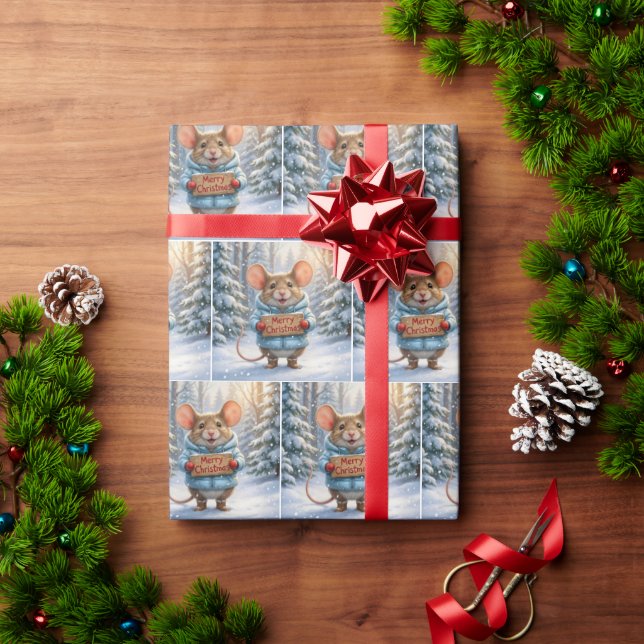 Christmas Mouse In Winter Forest Wrapping Paper (Holiday Gift)