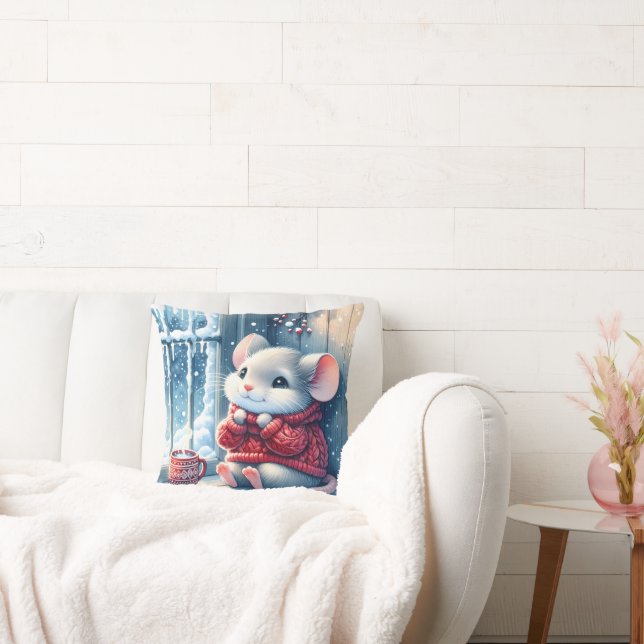 Christmas Mouse In Winter Window  Cushion (Couch)