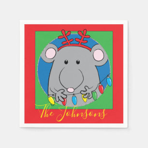 Christmas Mouse Lights Party Napkin