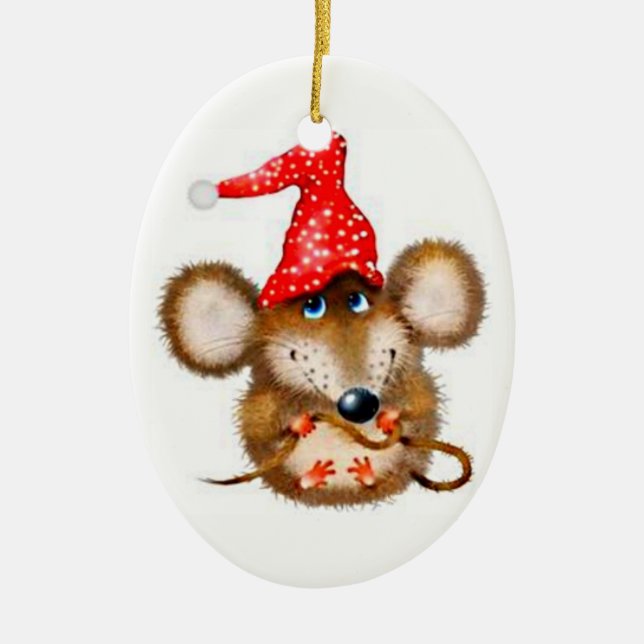 Christmas Mouse Ornament - Cute Mouse in Santa Hat (Front)