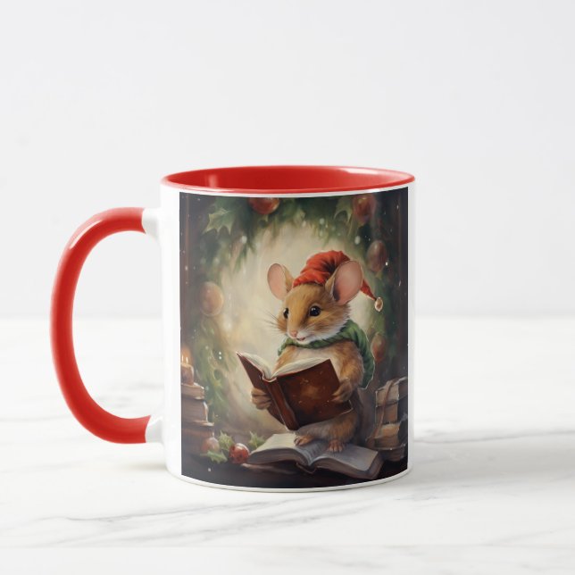 Christmas Mouse reading Mug (Left)