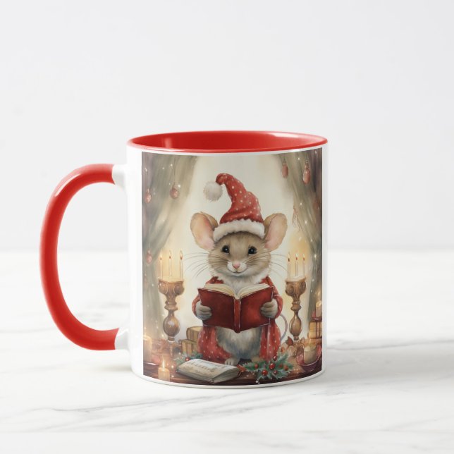 Christmas Mouse reading Mug (Left)