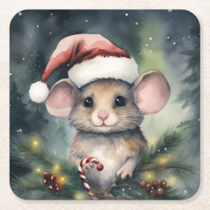 Christmas Mouse Square Paper Coaster