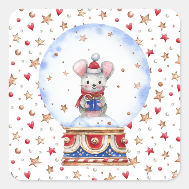 Christmas mouse square sticker (Front)