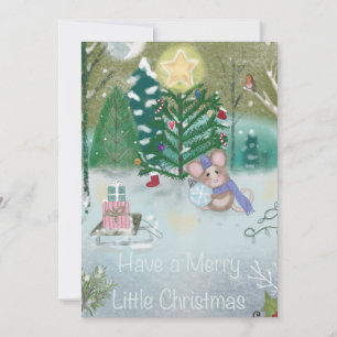 Christmas Mouse Trimming a Tree Holiday Card