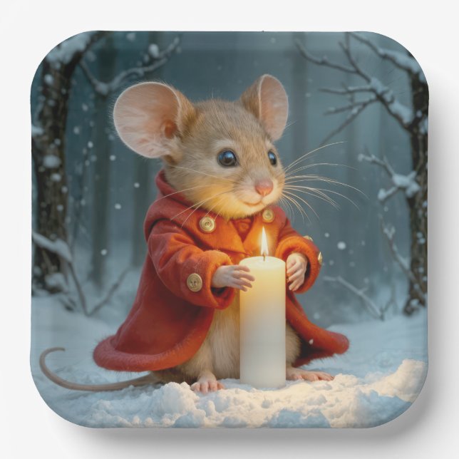 Christmas Mouse With a Candle Paper Plate (Front)
