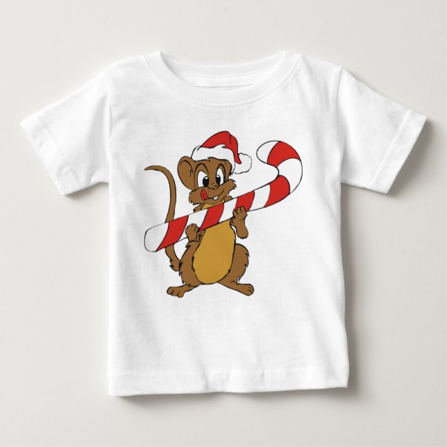 Christmas Mouse With A Candy Cane Baby T-Shirt (Front)