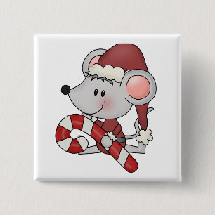 Christmas Mouse With Candy Cane 15 Cm Square Badge