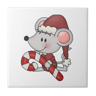 Christmas Mouse With Candy Cane Ceramic Tile