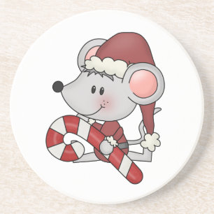 Christmas Mouse With Candy Cane Coaster