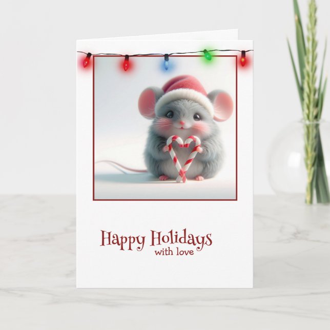 Christmas Mouse With Candy Cane Heart Card (Front)
