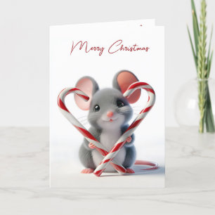 Christmas Mouse With Candy Cane Heart Holiday Card