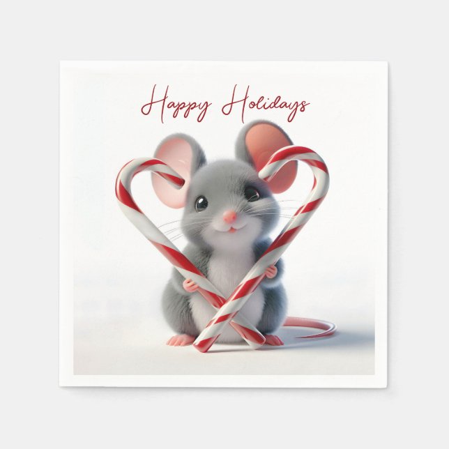 Christmas Mouse With Candy Cane Heart Napkin (Front)